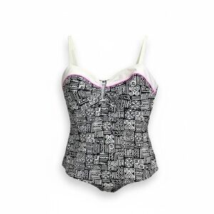 Collection by Catalina Black  & White Tankini Top w Adjustable Straps